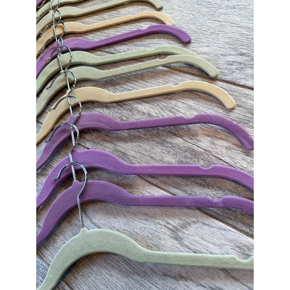 Velvet Clothes Hangers 12 Pack Purple Green Tan Non Slip Slim Profile Clothing